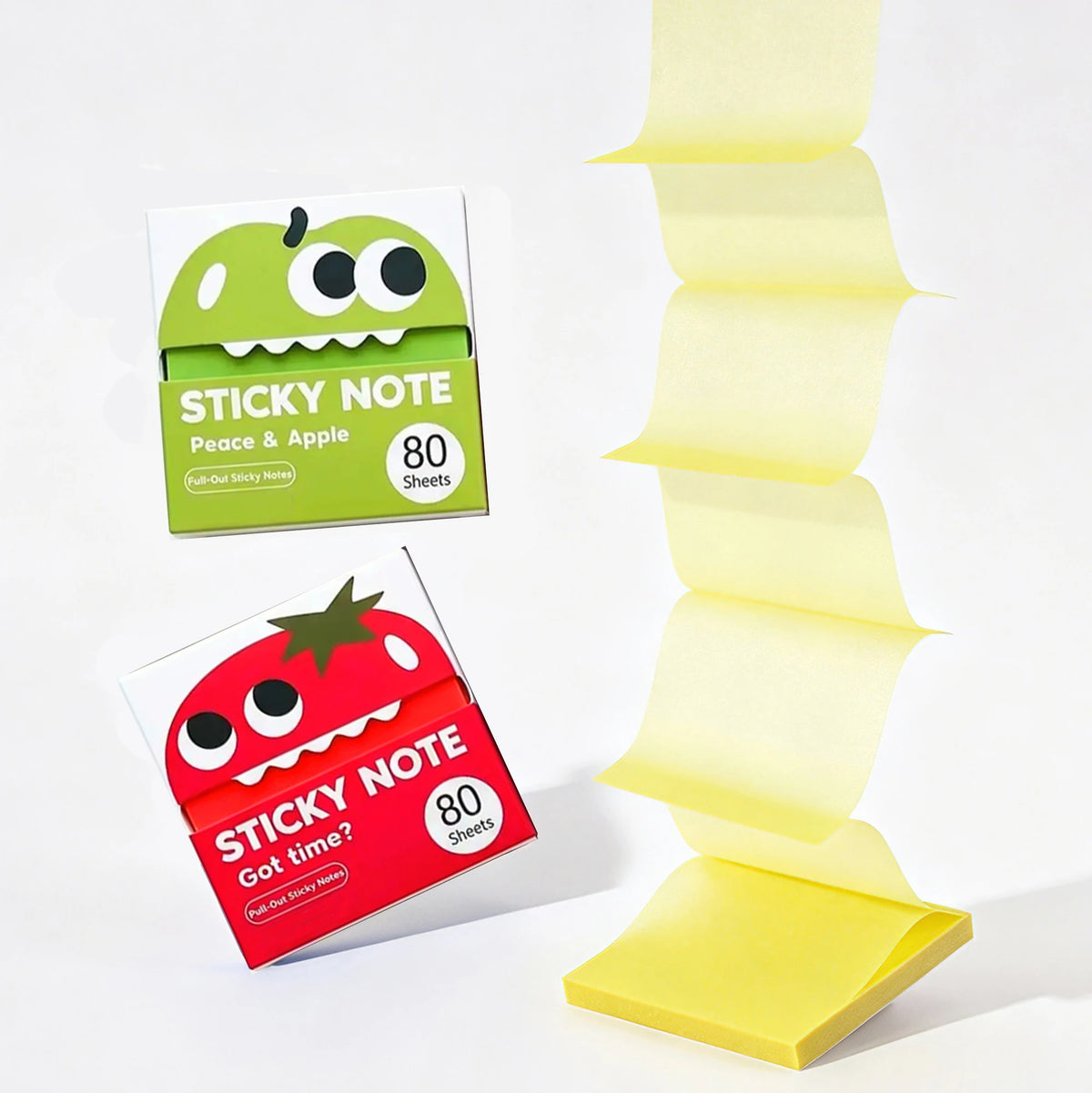 Transparent Pull-Out Sticky Notes: Cute Fruit Monster Pop-Up Notes, 80 Sheets per Box