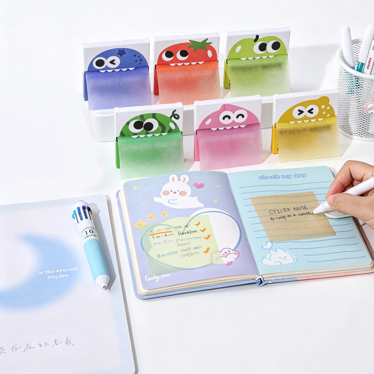 Transparent Pull-Out Sticky Notes: Cute Fruit Monster Pop-Up Notes, 80 Sheets per Box
