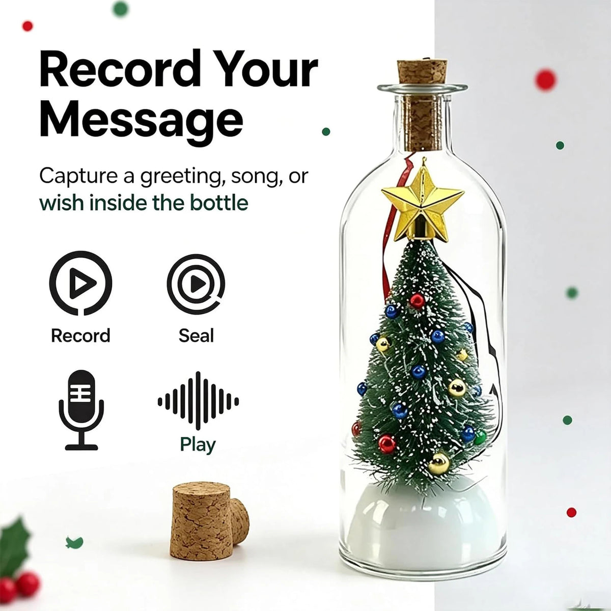 Recordable Christmas Tree Message in a Bottle – Voice Keepsake Gift