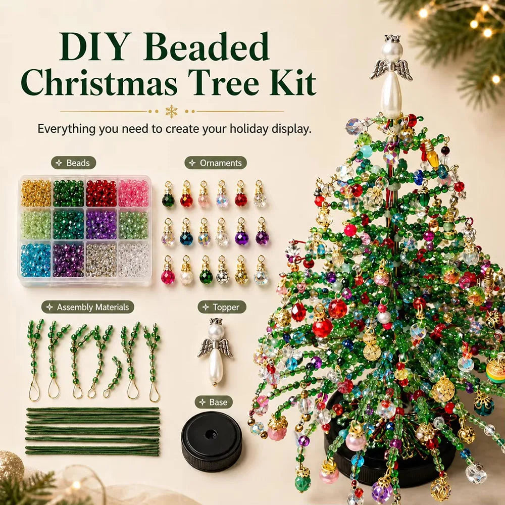 DIY Beaded Christmas Tree Kit – Mini Tabletop Tree with Angel Topper