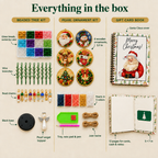 Everything in the box: tree kit, ornament kit and gift card book