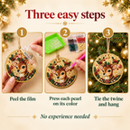 Three easy steps: peel the film, press each pearl on its color, tie the twine and hang