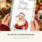 Hands holding the Christmas gift card book by the tree - the gift they actually flip through
