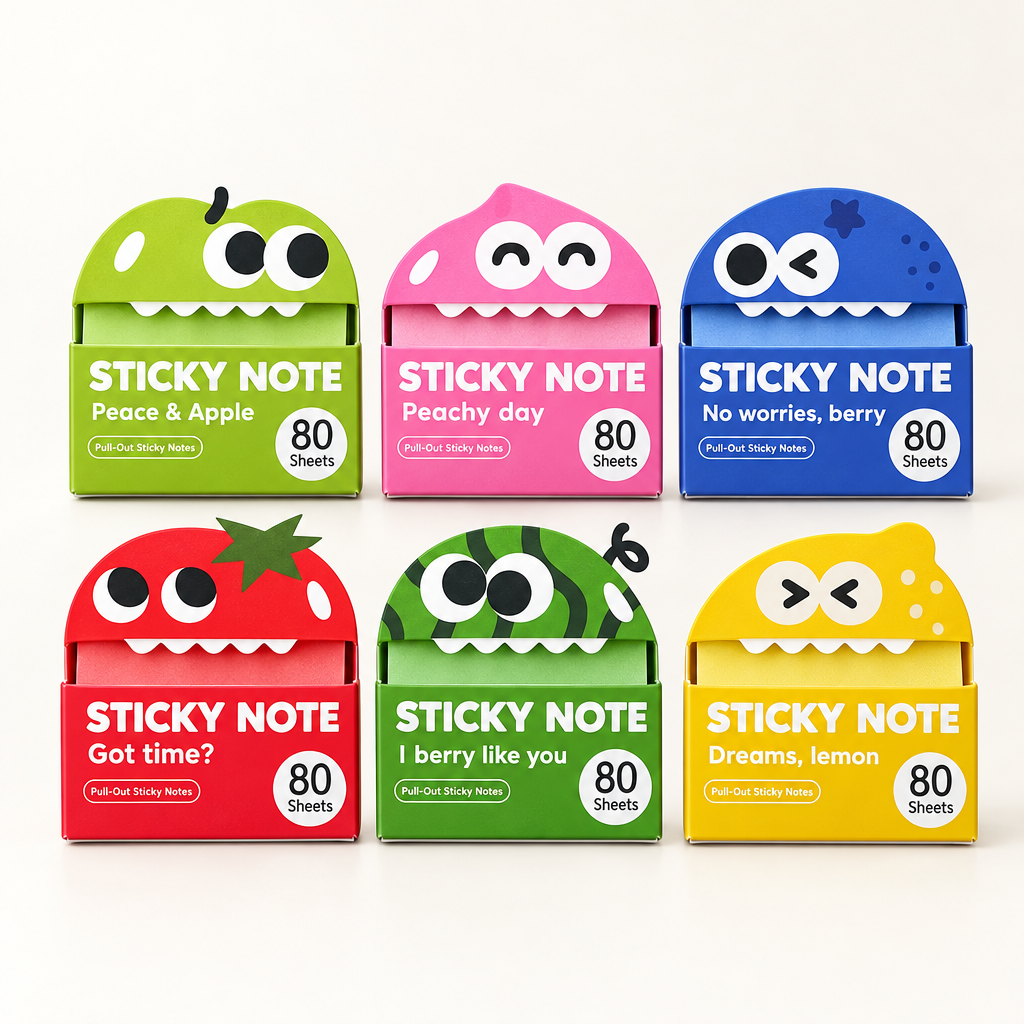 Transparent pull-out sticky notes: all six fruit monster boxes in one set
